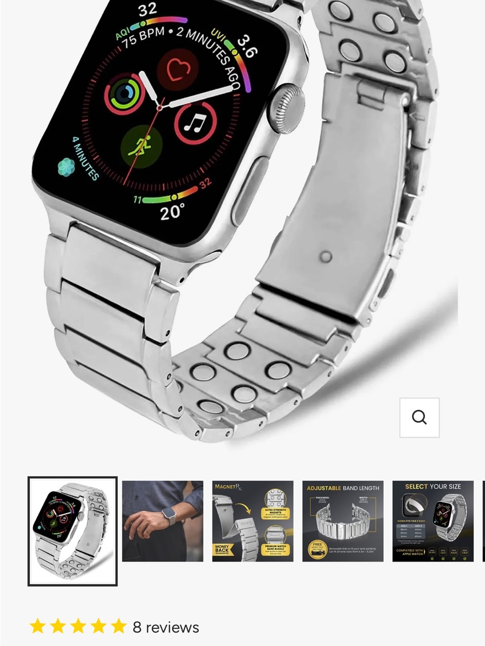 Magnetic Silver Men's Watch Band
